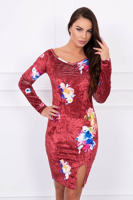  Rochie din Velur cu Model Floral